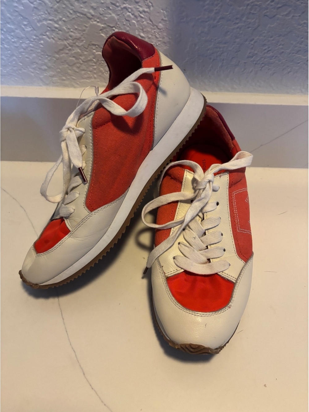 Birdies Roadrunner Women’s Sz 9 Orange White Canvas Leather Lace Up Sneaker.